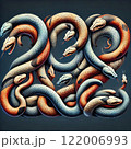 set of gold snake on a black background 122006993