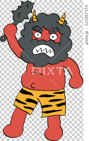 一個紅色惡魔舉起俱樂部的流行而寬鬆的插圖 122007155