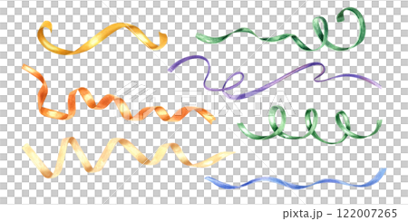 Set of colored curly ribbons clip art watercolor illustration. Blue, yellow, golden, blue ribbons. Festive holiday additional element clip art for wrapping gift box, birthday invitation card Set of colored curly ribbons clip art watercolor illustration. Blue, yellow, golden, blue ribbons. Festive holiday additional element clip art for wrapping gift box, birthday invitation card 122007265