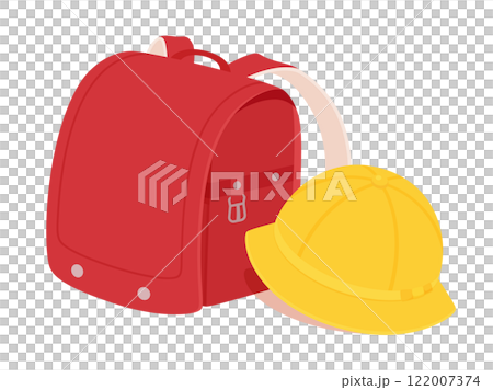 Illustration material of a red school bag and a yellow hat 122007374