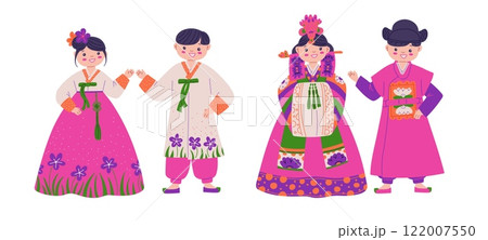 Vector illustration of Korean characters in traditional clothes. 122007550