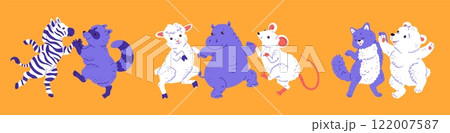 Cute animals dancing with each other. 122007587