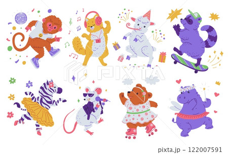 Set of cute dancing animals. 122007591
