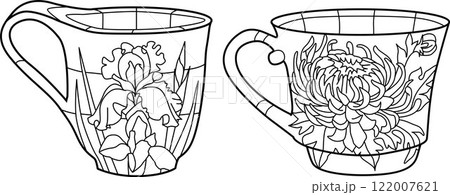 Decorative Vintage Teacups. Hand Drawn Illustration 122007621