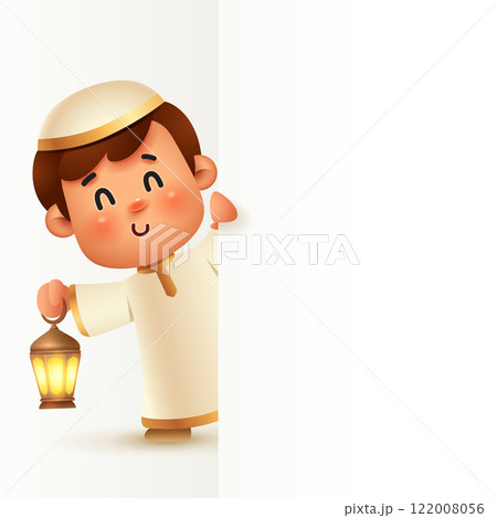Cheerful Islamic Boy with Blank Sign Cheerful Islamic Boy with Blank Sign 122008056