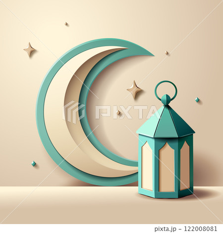 Paper Art Crescent and Lantern: Origami-Inspired Ramadan Design 122008081