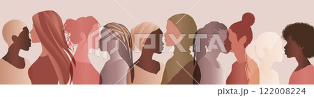Group silhouette of multicultural women. International women s day. Empowerment inclusion - equality - Diversity - or girl power or concept Group silhouette of multicultural women. International women s day. Empowerment inclusion - equality - Diversity - or girl power or concept 122008224