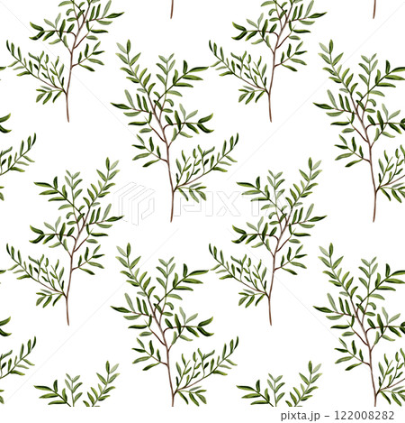 pistachio tree branches. Seamless pattern. Watercolor illustration without background. Spring tree branches with small leaves. A simple repeating pattern is an eco-friendly image. pistachio tree branches. Seamless pattern. Watercolor illustration without background. Spring tree branches with small leaves. A simple repeating pattern is an eco-friendly image. 122008282