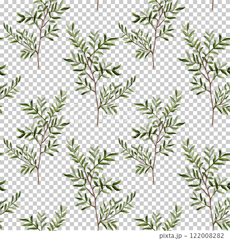 pistachio tree branches. Seamless pattern. Watercolor illustration without background. Spring tree branches with small leaves. A simple repeating pattern is an eco-friendly image. pistachio tree branches. Seamless pattern. Watercolor illustration without background. Spring tree branches with small leaves. A simple repeating pattern is an eco-friendly image. 122008282