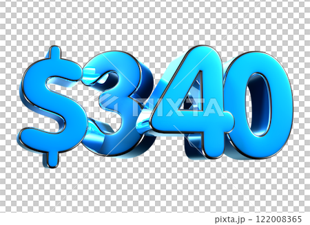 340 dollers blue 3d illustration. 122008365