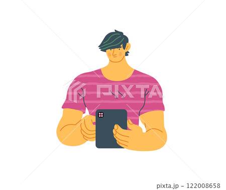 Writing people, modern flat vector concept illustration- standing man thoughtfully writing on tablet. Metaphor for reflection, personal insight, contemplation, creative expression 122008658
