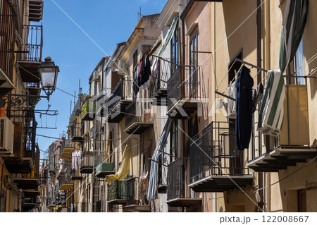 Houses with balconies, Cefalu, Sicily, Italy Houses with balconies, Cefalu, Sicily, Italy 122008667