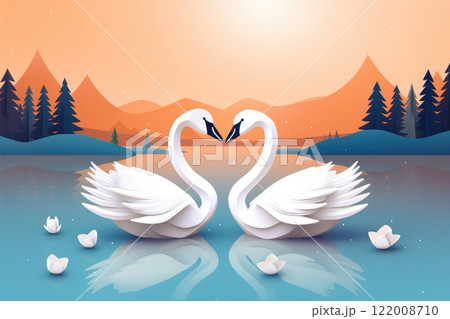 swan couple on the lake paper art illustration swan couple on the lake paper art illustration 122008710