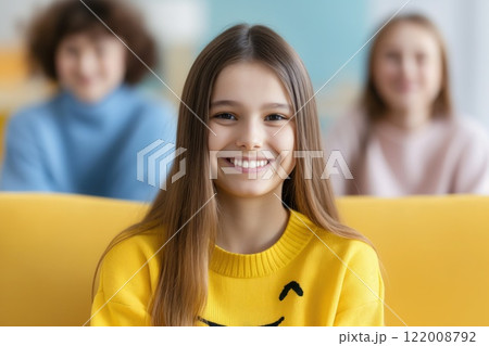ethereal side portrait of a woman face drifting into cloudy blue haze over white space copyspace concept of mental health therapy spiritual wellness 122008792