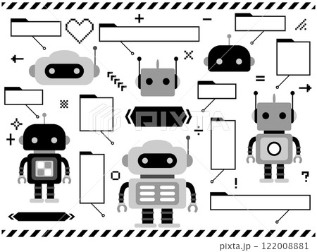 かわいいロボットと吹き出しのセット　モノトーン 122008881