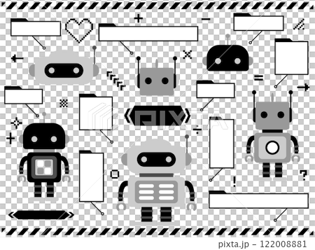 かわいいロボットと吹き出しのセット　モノトーン 122008881