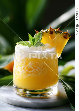 Tropical cocktails crafted with berries, citrus deliver health benefits. Fresh tropical cocktails emphasize antioxidant-rich ingredients, promoting wellness each sip. Tropical health delight. 122009235
