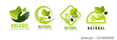 Bright Green Eco Label and Organic Sticker with Leaf Vector Set Bright Green Eco Label and Organic Sticker with Leaf Vector Set 122009290