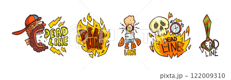 Deadline and Working Time Sticker and Label Vector Set 122009310