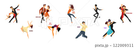 Dancing People Character Performing Different Dance Vector Set 122009311