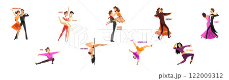 Dancing People Character Performing Different Dance Vector Set 122009312