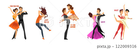 Dancing People Character Performing Different Dance Vector Set 122009316