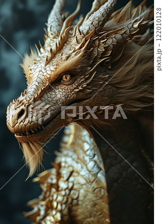 Majestic Legendary Dragon in Detailed Close-Up Portrait 122010128
