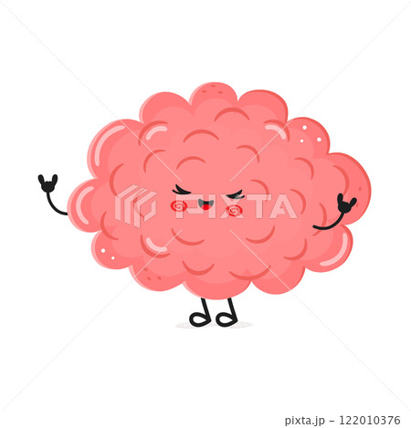 Cute cartoon pink Brain character with happy expression 122010376