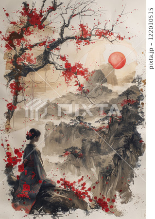 Watercolor of Japan, illustration. AI generative 122010515