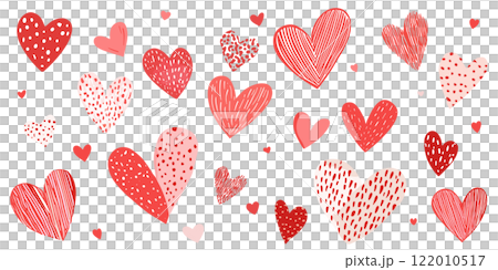 Set of pink and red hearts with various patterns. Vector illustration 122010517