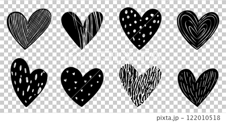 Set of black hearts with different patterns. Vector illustration 122010518