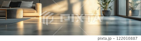 Polished floor texture, contemporary design, subtle color shifts and texture details, gentle ambient light. 122010887