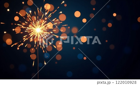Golden Firework Sparkles with Bokeh Background Golden Firework Sparkles with Bokeh Background 122010928