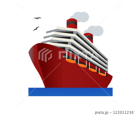 Red large ship icon, transport of people or cargo across ocean 122011238
