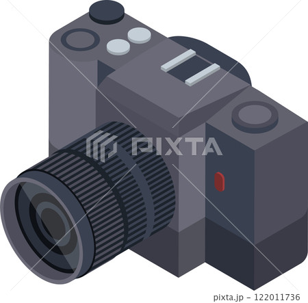 Isometric illustration of a professional digital SLR camera, showcasing its advanced features and highlighting its role in photography and videography 122011736