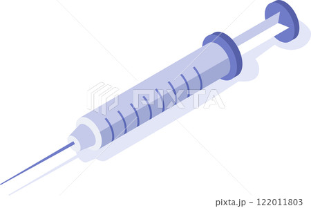 Isometric syringe for injecting vaccine, ideal for illustrating concepts of vaccination, healthcare, disease prevention and global immunization campaigns 122011803