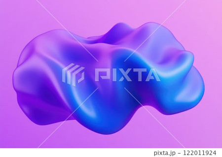 Blue and purple gradient color floating liquid blob. 3D rendering picture with smooth transitions and vibrant hues. 122011924