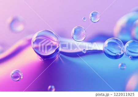 Blue and purple gradient color floating liquid blob. 3D rendering picture with smooth transitions and vibrant hues. 122011925