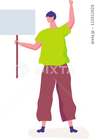 Young man holding blank banner and raising fist, demonstrating for human rights, protesting against violence and fighting for equality, expressing his disagreement with current political situation Young man holding blank banner and raising fist, demonstrating for human rights, protesting against violence and fighting for equality, expressing his disagreement with current political situation 122012028