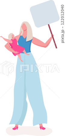 Mother holding her baby while demonstrating and holding a blank sign, perfect for customization, isolated vector illustration on white background Mother holding her baby while demonstrating and holding a blank sign, perfect for customization, isolated vector illustration on white background 122012040