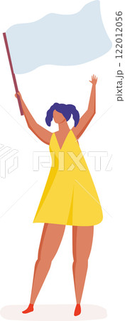 Young woman waving a white flag is celebrating victory or surrendering, asking for a truce during a protest or competition, isolated on white background Young woman waving a white flag is celebrating victory or surrendering, asking for a truce during a protest or competition, isolated on white background 122012056