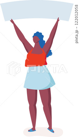 Activist holding a blank banner protesting for equal rights, human freedom and social justice, feminist taking part in a demonstration or picket line Activist holding a blank banner protesting for equal rights, human freedom and social justice, feminist taking part in a demonstration or picket line 122012058