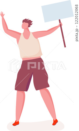 Activist holding a blank banner protesting for human rights, demonstrating for climate change, or supporting a political party during a political rally 122012068