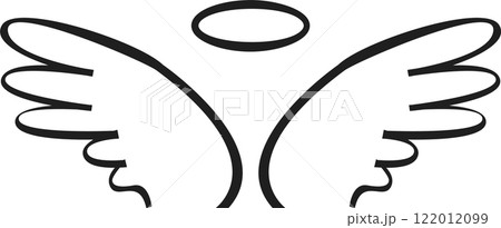 Simple and elegant portrayal of angel wings and a halo, symbolizing divine presence, embodying spirituality, hope, and innocence in a serene and minimalist design Simple and elegant portrayal of angel wings and a halo, symbolizing divine presence, embodying spirituality, hope, and innocence in a serene and minimalist design 122012099