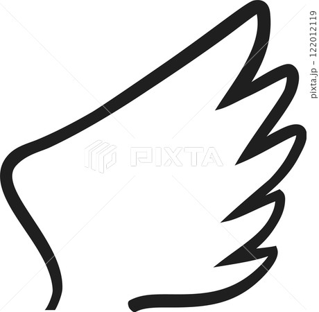 Single black wing rising gracefully, hand drawn illustration isolated on a white background, symbolizing freedom, flight, aspiration, and the spirit of hope and dreams 122012119