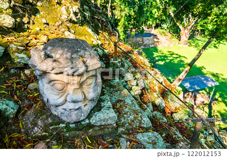 Head of Mayan God Pauahtun at Copan archaeological site in the Mesoamerican cultural region. UNESCO world heritage in Honduras 122012153