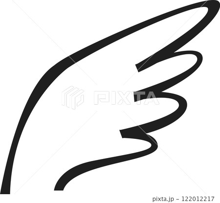 Simple line art illustrating a wing captures the essence of freedom, flight, and aspiration, set against a pristine white background that enhances its elegance and modernity 122012217