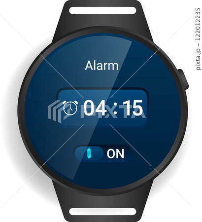 Circular Smartwatch Alarm Interface with Sleek Blue Design 122012235