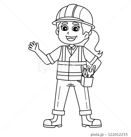 Female Construction Worker Isolated Coloring Page 122012255