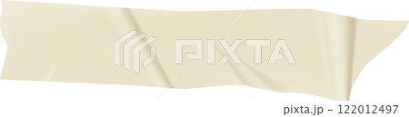 Realistic illustration of a crumpled piece of beige adhesive tape, creating a textured and slightly wrinkled surface with uneven edges on a clean white background 122012497